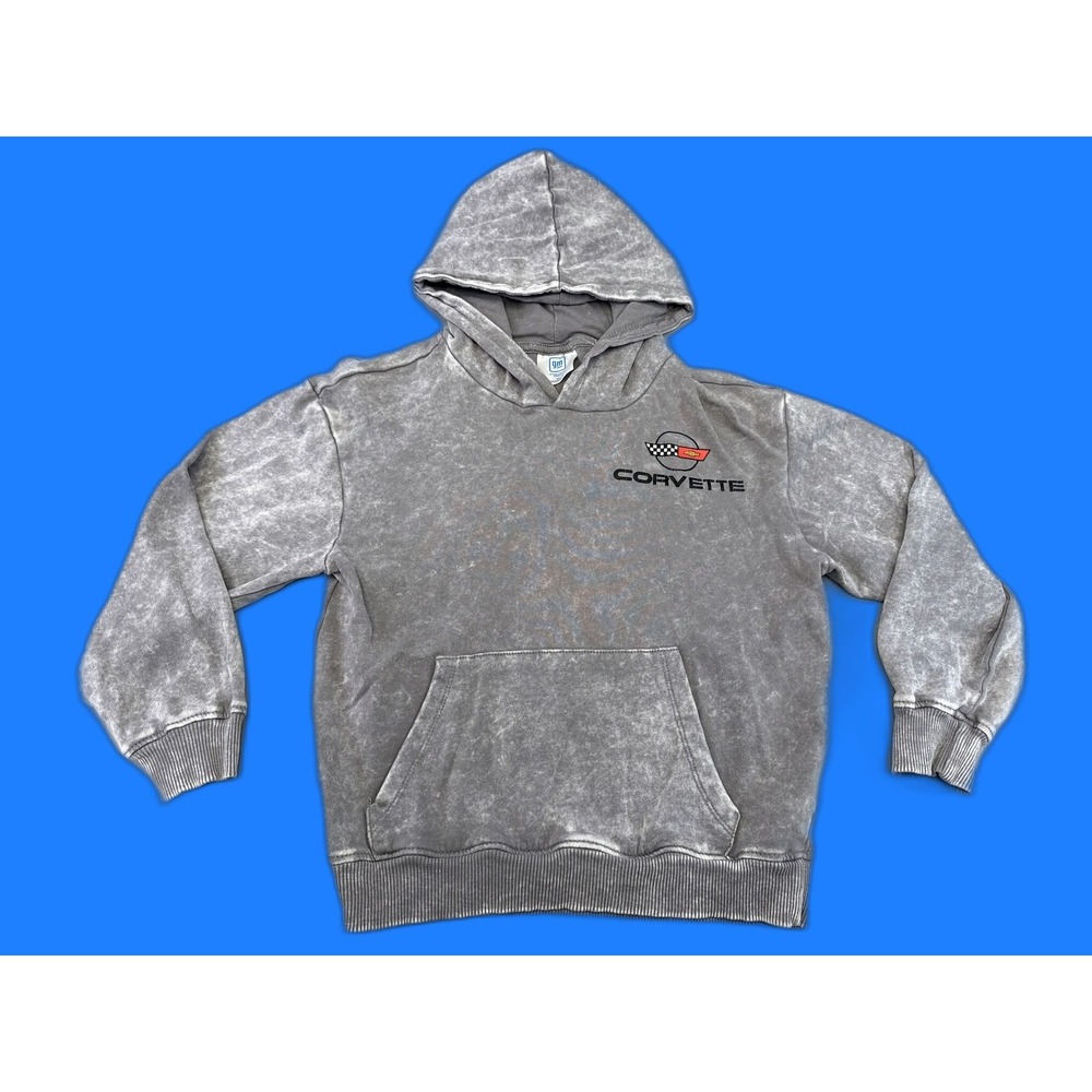 GM Corvette Graphic Pullover SM Hoodie SM/C/P Gray 100% Cotton Long Sleeve Y2K